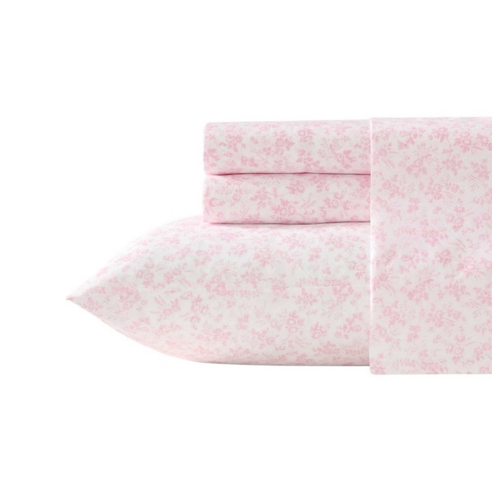 Laura Ashley Queen Sheet Set Floral Toile Pink